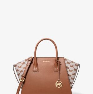 Avril Large Leather and Logo Jacquard Satchel