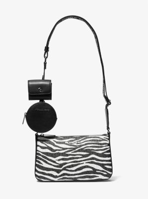 Jet Set Leather Medium Animal Print Logo Crossbody Bag with Case for Apple Airpods Pro