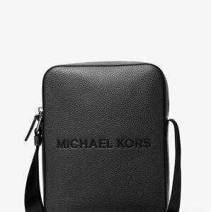 Cooper Logo Embossed Pebbled Leather Messenger Bag