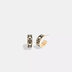 Signature Enamel Huggie Earrings/ Gold Black