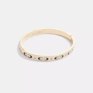 Signature Enamel Hinged Bangle/ Gold White